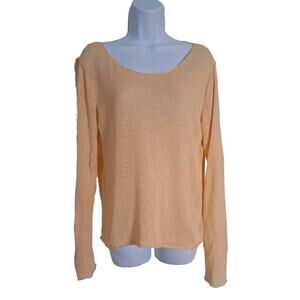 Eileen Fisher 100% Slubbed Linen Sweater Top Medium Rolled Hem Open Knit Peach